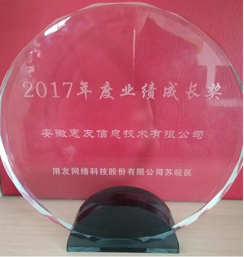 祝贺安徽惠友荣获用友软件2017年度苏皖区业绩成长奖
