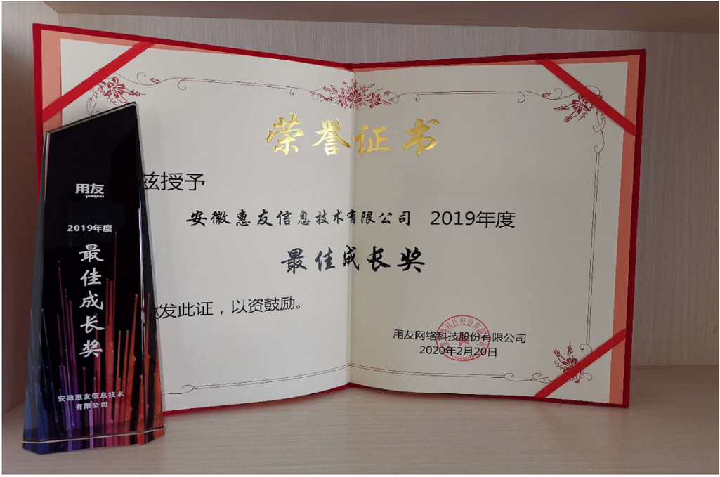 安徽惠友荣获用友总部颁发2019年度最佳合作伙伴奖